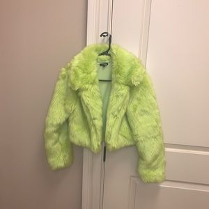 Lime Green FN Cropped Fur Coat